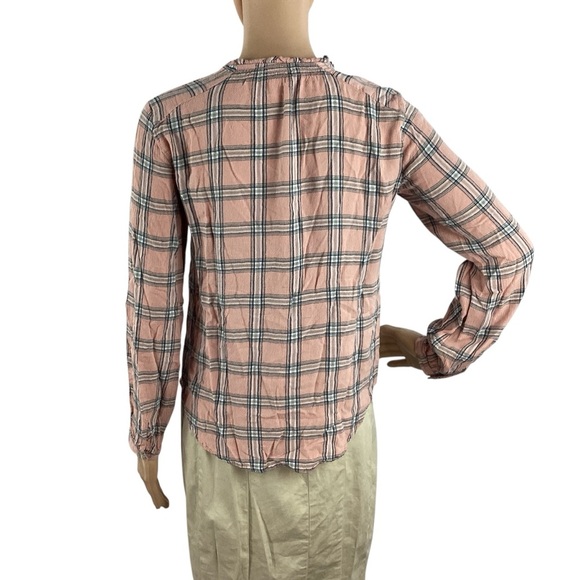 LOFT Pink Plaid Split Neck Blouse Long Sleeve Rayon XS - Picture 5 of 7